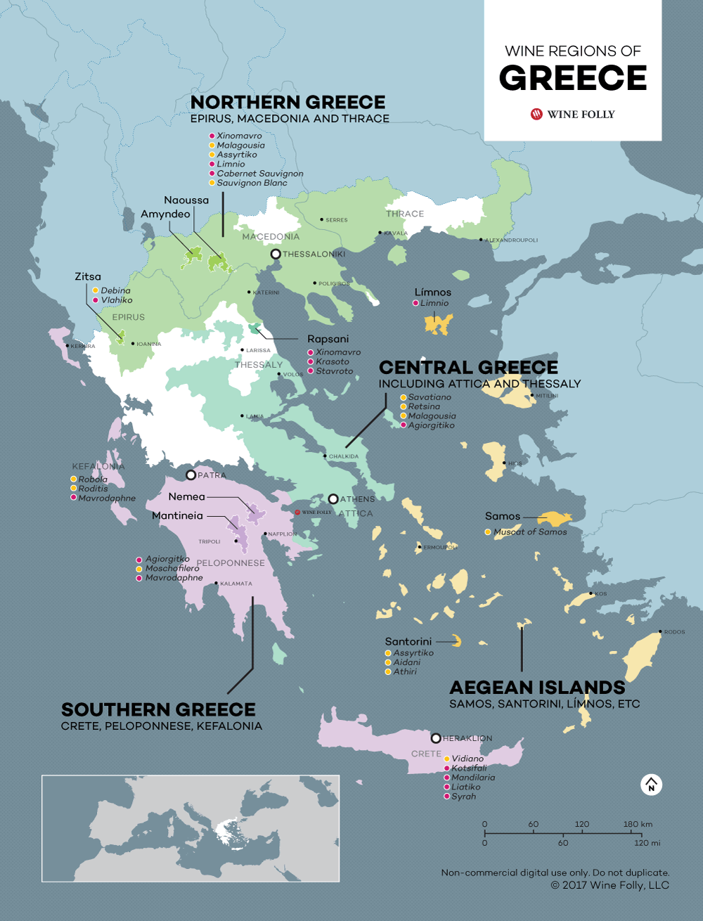 Mapa das regiões vinícolas da Grécia